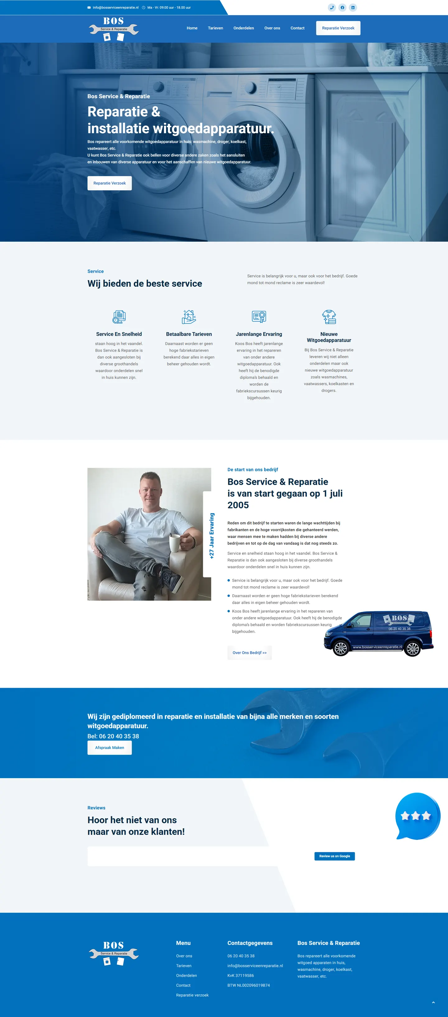 Volledige homepagina van bosserviceenreparatie.nl, ontworpen en gebouwd door SjopSjop