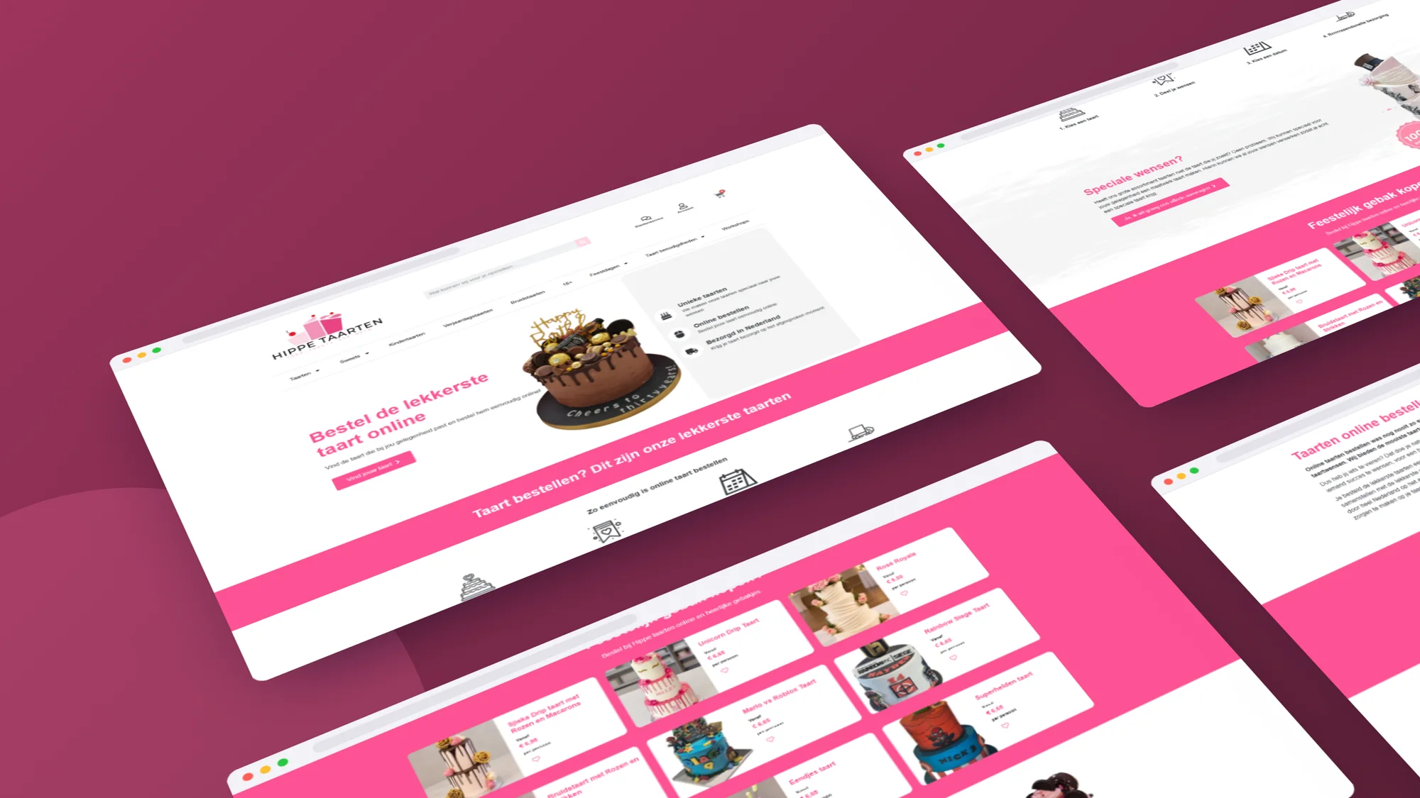 Hippetaarten & De Heerlijke Taart: Webshops door SjopSjop, getoond op verschillende schermen