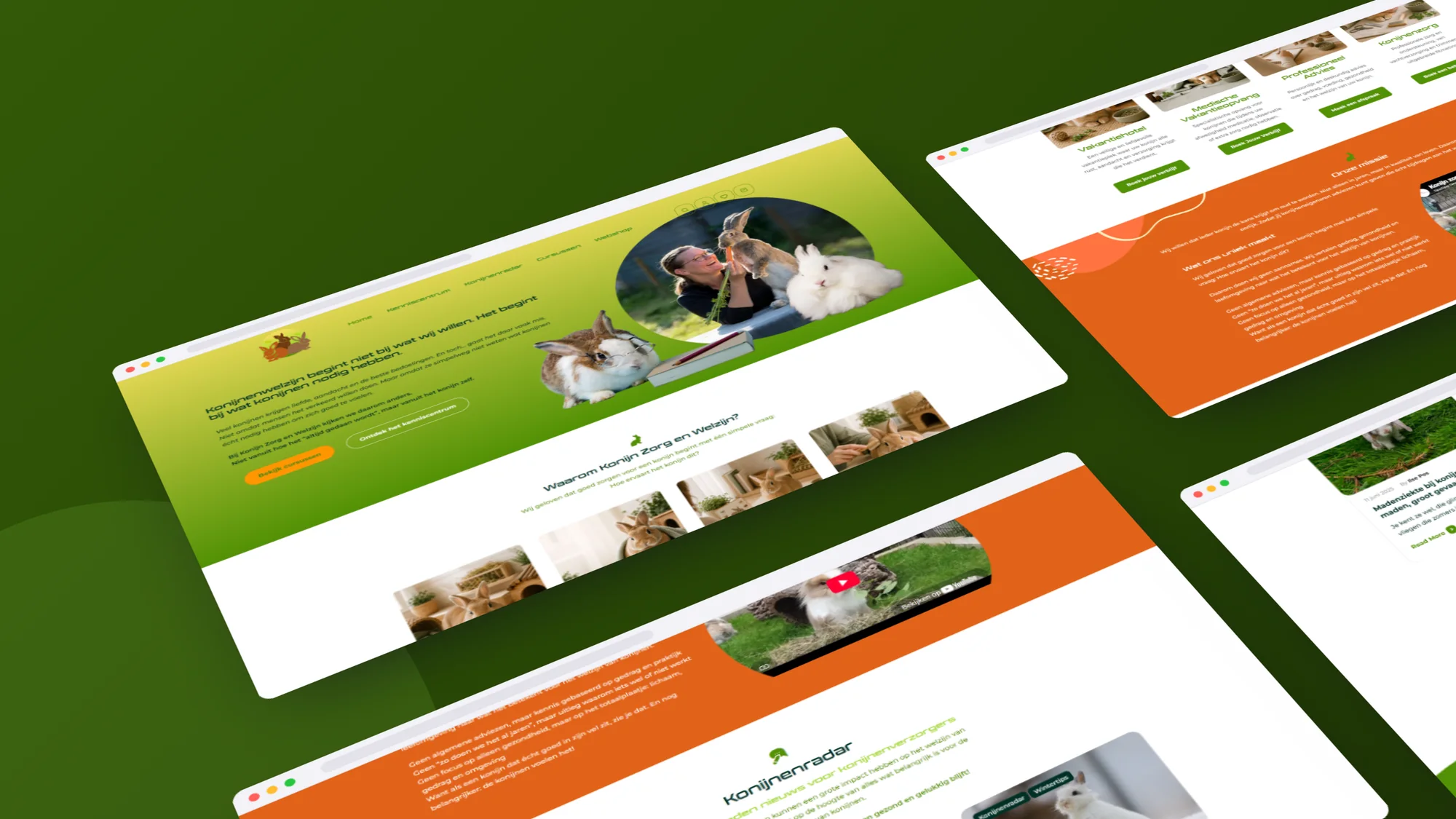 Konijn Zorg en Welzijn: Webshop & platform door SjopSjop, getoond op desktop, laptop en smartphone