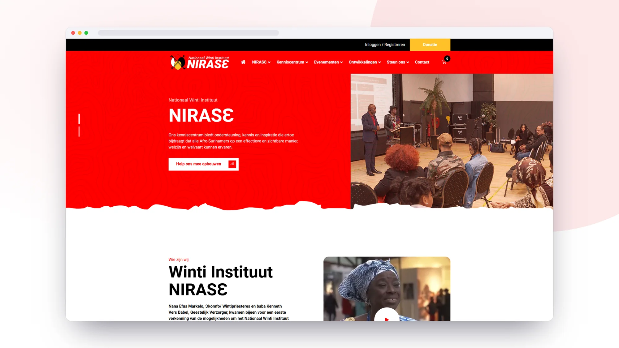 Nationaal Winti Instituut: Platform door SjopSjop, getoond op desktop, laptop en smartphone
